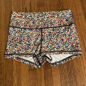 Fleo Donuts and Deadlifts Collab Glitch Multicolor Athletic Shorts Sz Small RARE